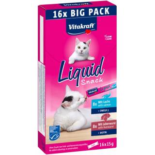 VITAKRAFT CAT LIQUID SNACK przysmak z wątróbką i łososiem 16sztuk